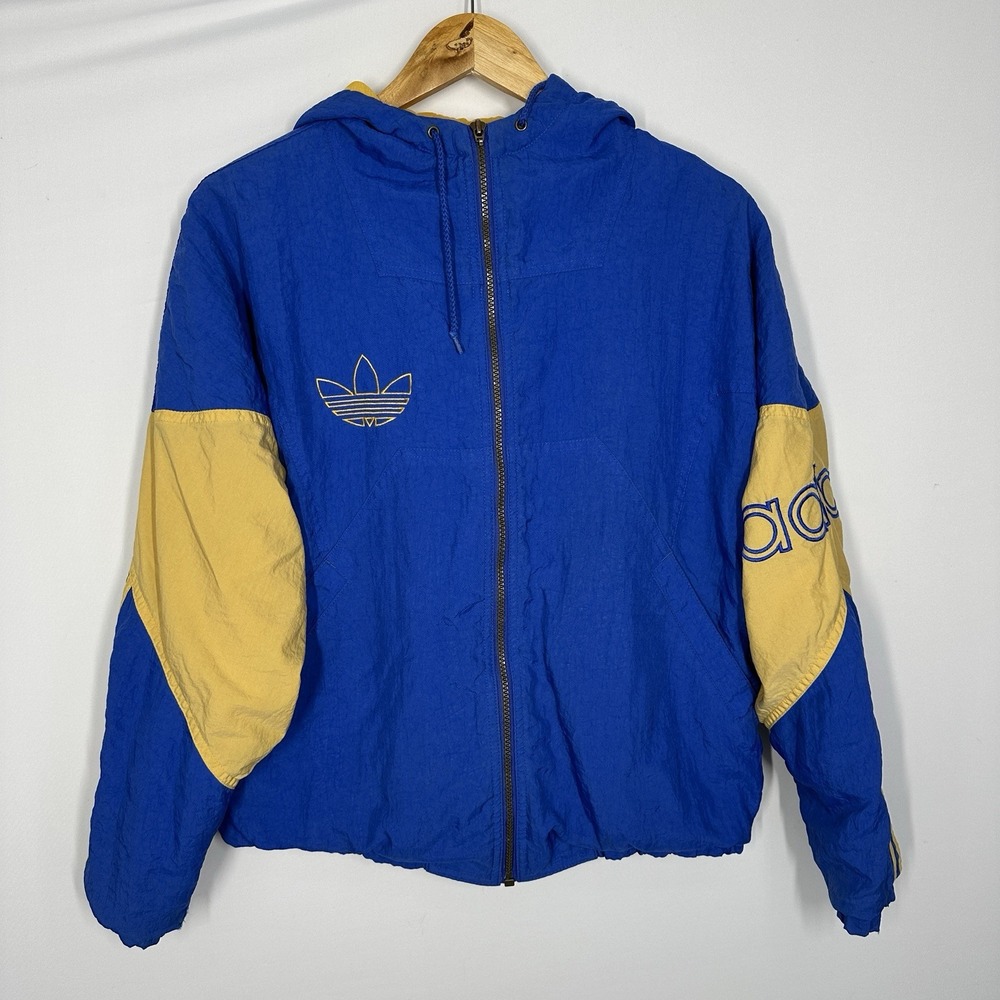 vintage Adidas colorblock windbreaker jacket blue gold Trefoil small 80s 90s